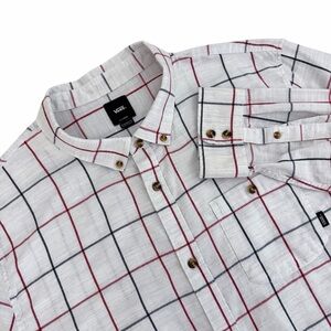 VANS White Red Blue Windowpane Plaid Button Down Casual Skate Shirt xl